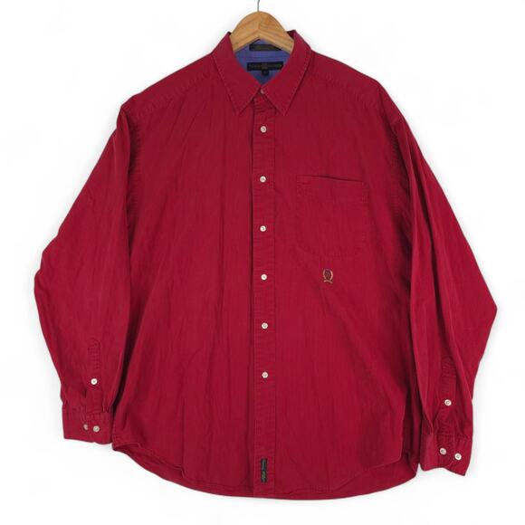 Vtg Tommy Hilfiger Shirt Mens L Red Stripe Cotton Button Down Preppy 90s Classic - Picture 3 of 8